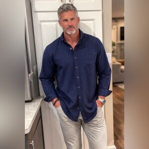 Club Room Navy Blue Dress Button Down Shirt Size 17.5 32/33